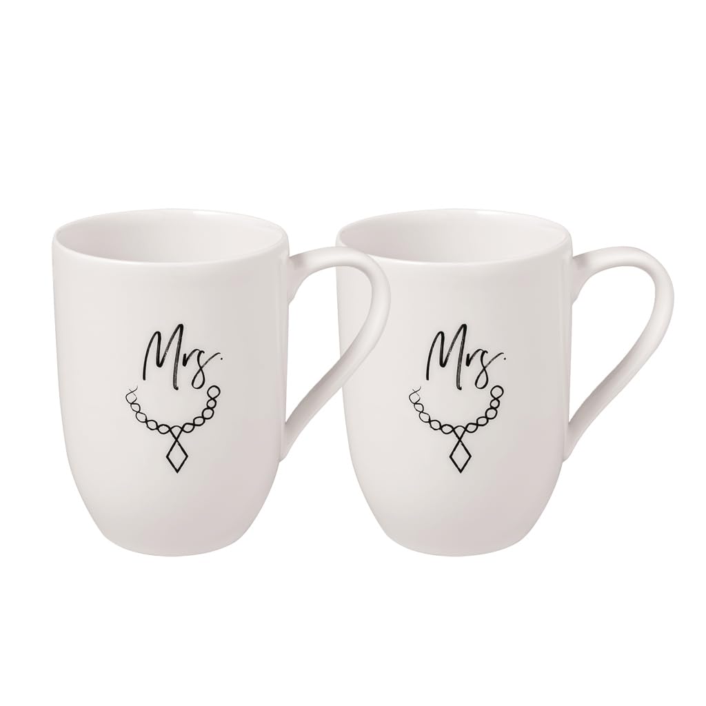 Villeroy & Boch – Zestaw Kubków Statement Mrs & Mrs, zestaw 2 kubków, 290 ml, opakowanie na prezent, Wysokiej jakości kubki z porcelany premium, Idealne dla par, Prezent na śluby