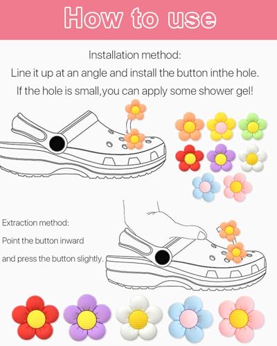 JUKOTA Schuh Charms,Krokodil-Anhänger,Sommer Blumen-Dekoration,DIY Anstecker für Kinder Clogs,Abnehmbare PVC Charms und Pins für Mädchen Frauen Kinder Geburtstagsgeschenke