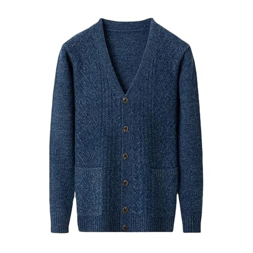 Men's Winter V-Neck Cashmere Cardigan Jacquard Warm and Thickened Knitted Open Front Sweater