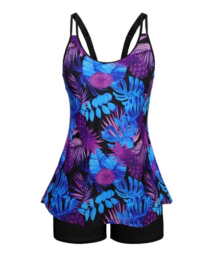 Arolina Women's Tankini Swimsuits Scoop Neck Adjustable Straps Bathing Suit Fashionable Tankini Sets Purple Pineapple Large