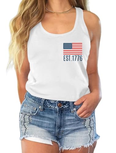Image of Ithalt Womens American Flag Shirts 4th of July Outfits USA T-Shirt Patriotic Tank Shirt Fourth of July Sleeveless Tops