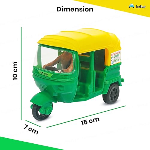 Image of FunBlast Auto Rickshaw Toys, Push & Go Auto Rickshaw Toy for Kids, Toy Vehicles for Kid, Tricycle Toys for 3+ Years Old Kid, Boys, Girls - Pack of 1 Pcs (Random Color)