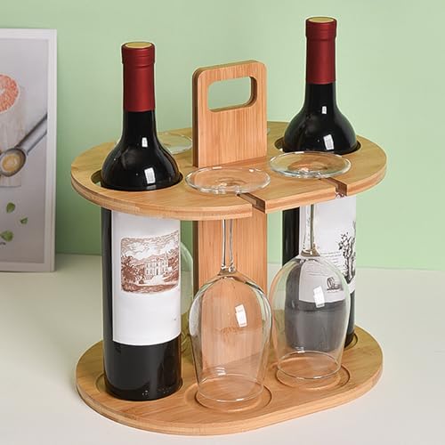 Soporte de vino de bambú para encimera, portátil y elegante miniatura 3