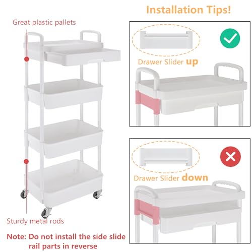 Image of Calmootey 4-Tier Utility Cart with Drawer & Wheels, Storage for Home,Office