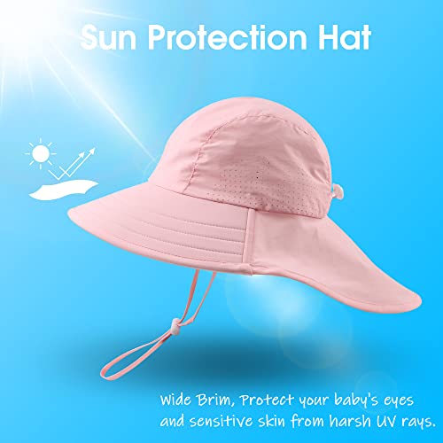 Toddler Summer Hat With Neck Flap Waterproof Kids Swim Hat Baby Uv Protection Sun Hats Beach Cap For Boys Girls (As1, Age, 3_Months, 12_Months, Pink) #TOP2