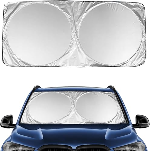 Image of Round Foldable Windshield Car Sun Shade with Storage Pouch for for Cars, Suvs & Hatchbacks UV Protection Use