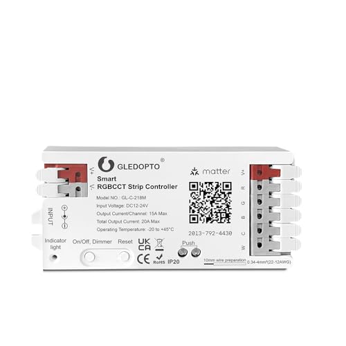 GLEDOPTO GL-C-218M Matter LED Controller für RGBCCT LED-Streifen, Smart Home Steuerung, 12-24V, Kompatibel mit Apple HomeKit, Alexa, Google Home