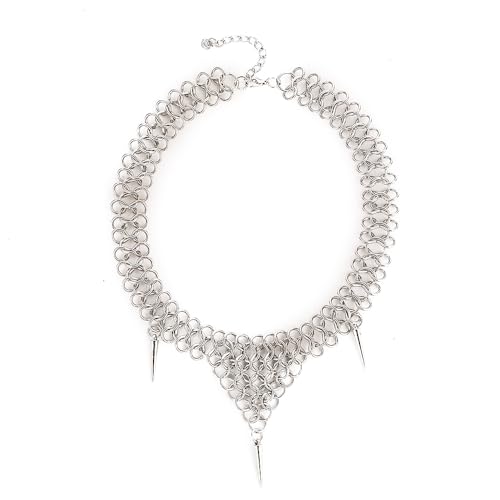 BaBakiak Punk Style Silver Riveted Chainmail Choker Necklace Adjustable Spiked Statement Jewelry