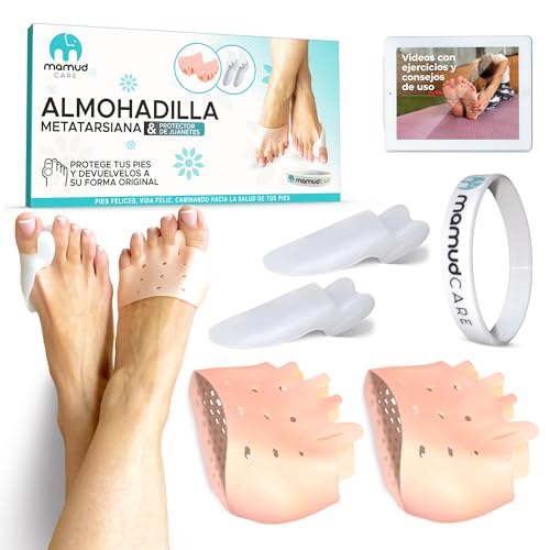 Mamud Care Almohadilla Metatarsiana, Separador Dedos Pie y Corrector de Juanetes, Apto Para Usar con Calcetines y Calzado, Libre de BPA, Hallux Valgus y Dedos Superpuestos, Video Ejercicios y Consejos
