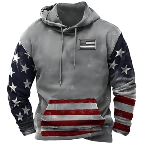 Vintage Hoodies for Men American Flag Print Pullover Western Aztec Sweatshirts Graphic Hoodie Ethnic Hood Sweatshirt