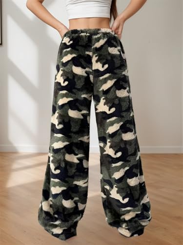 Image of VCM Leopard Print Pants Y2k High Waisted Baggy Trousers Drawstring Fluffy Cheetah Fuzzy Pajama Sleepwear