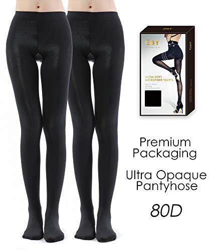 Image of G&Y 2 Pairs Ultra Opaque Tights for Women - 80D Microfiber Control Top Pantyhose