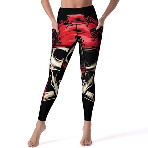 Legging tête de mort rouge taille haute pour éviter le tissu transparent en fitness