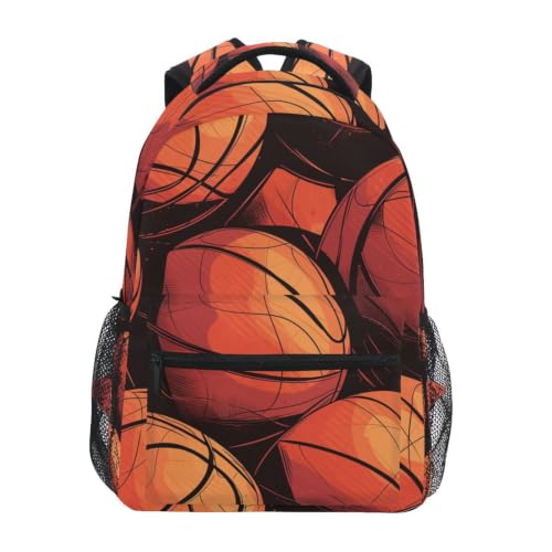 Sac à dos école basket orange enfant et ados avec rangement pc