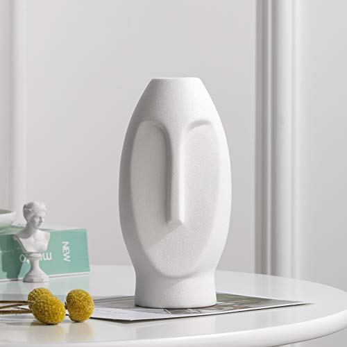 Yuccasly Face Vases, Delicately Carved Art Face Style Vases, Creative Floral Vases,Ceramic Arrangement Vases, for Home Office Wedding Holiday Party and Events Decoration(White)