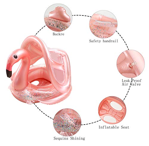 Ekoropshop Baby Pool Float With Canopy Inflatable Flamingo Swimming Pool Float Swimming Ring With Safety Seat For Kid 4-48 Months #TOP2