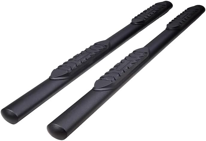 Nerf Bar With Step Pads 4 Inch Oval Straight Powder Coated Titanium Matte Black Steel With Welded End Caps