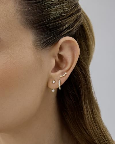 PAVOI 18K Gold Plated Sterling Silver Posts Three Pairs Statement Earrings for Women - Cubic Zirconia Gold Earring Pack - Front Back Ear Jacket Crawler Stud Huggie Piercing Jewelry Set2