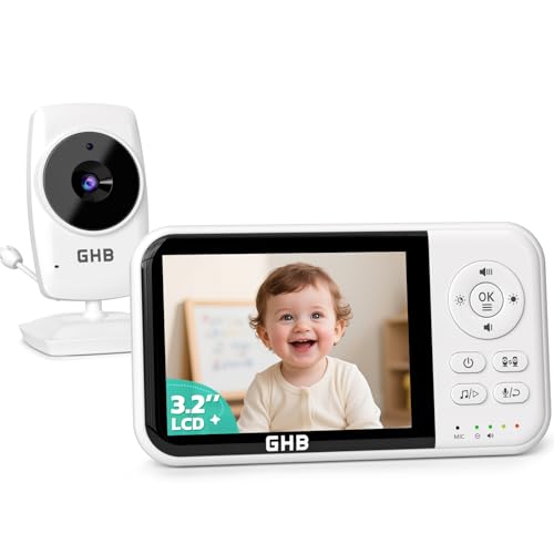 GHB Bewakingscamera voor baby's, met camera met 8,1 cm (3,2 inch) HD-display, 2100 mAh, oplaadbaar, VOX, nachtzicht, wekker, bidirectioneel gesprek, luisteren van baby's