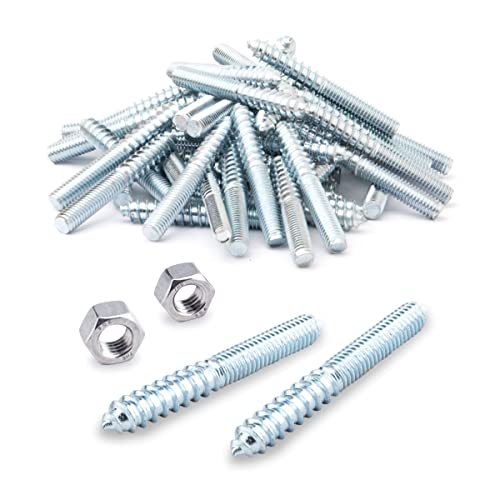 Image of POWERTEC QHB1003 Hanger Bolts 3 /8-16 x 3 Inch, with 2 Piece Bolt Installation Hex Nuts (Pack of 50)