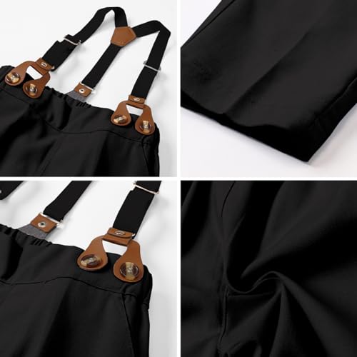 Image of SANGTREE Boys Gentleman Clothes Set, Short Sleeve Shirt with Bowtie + Suspender Pants Outfit, 3 Months - 6 Years