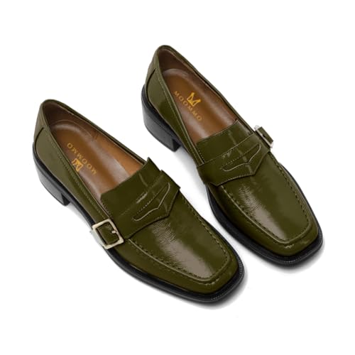 Image of MOOMMO Women Chunky Heel Penny Loafers Square Toe Buckle Slip On Comfort | Office Ladies Loafer Pumps 2 inch Stacked Block Heel Dress Loafers Oxfords Walking Dress Shoes Casual Size 4-11 M US