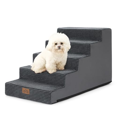Image of COZY KISS Dog Stairs for Small Dogs 17.7 inch H, 5-Step Gentle Incline Pet Step for Couch and Beds, Non-Slip Dog Ramp for Puppy Doggie Senior Cats, 17.7x29.5x17.7 Inch, Charcoal Grey