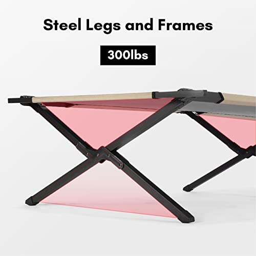 Extremus New Komfort Camp Cot, Folding Camping Cot, Guest Bed, 300 Lbs Capacity, Steel Frame, Strong 300D Polyester Surface, Includes Side Storage Organizer, Carry Bag, 75” Long X 35” Wide X 17” Tall #TOP3