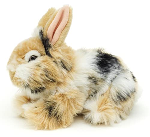 Uni-Toys - Löwenkopf-Kaninchen mit aufgestellten Ohren - liegend - schwarz-braun-weiß gescheckt - 23 cm (Höhe) - Plüsch-Hase - Plüschtier, Kuscheltier