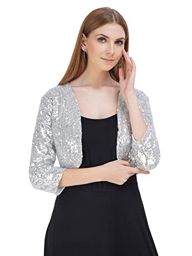 AOL Women Cropped Length Sequinned/Embroidered Front Open Shrug/Bolero with Lining
