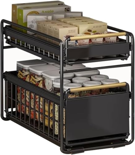 pisipe シンク下 収納 シンク下収納ラック シンクした収納ラック シンクした収納 キッチン収納 キッチンラック 引き出し スライドラック 洗面台下 収納 耐荷重 多機能 隙間収納 省スペース スリム おしゃれ 組立簡単 安定性 家庭用 (二重層L,ブ