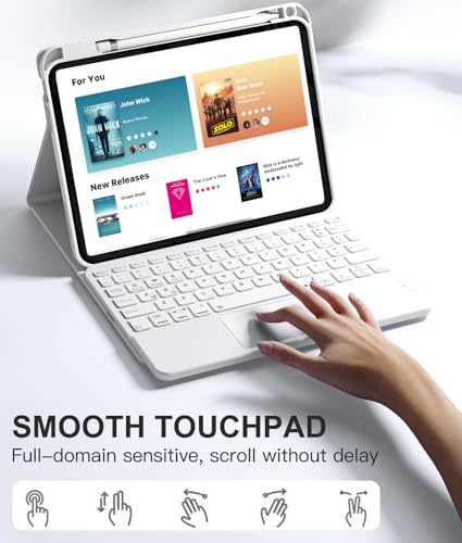 Image of Harvopu Compatible for iPad 11th 10th Generation Case with Keyboard, Folio Cover with Pencil Holder, Multi-Touch Trackpad, 7 Color Backlit, Detachable Keyboard for iPad (A16) 11th /10th Gen (White)
