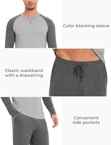GYS Bamboo Viscose Men's Pajama Sets Long Sleeve 2 Piece Lounge Set with Pockets4