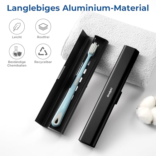 Oralphi Alu-Zahnbürstenetui, Tragbares Reiseetui aus Aluminium für Handzahnbürsten – Leicht, Hygienisch & Langlebig, Ideal für Reisen, Camping, Business & Badezimmer-Schwarz 2