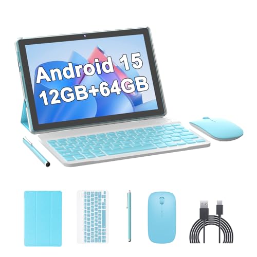 10 Inch Tablet Android Tablets 64GB 12GB RAM 10" Android Tablet Support 1TB Expansion Dual Camera 6000mAh Long Lasting Battery WiFi 6 Tableta 2 in 1 Tablets with Bluetooth Mouse Case