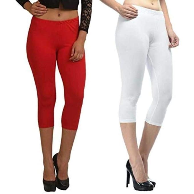 Women's Calf Length Capri Cropped Leggings CottonFabric Slim Fit 3/4th | Pants Combo Set of 2-picture-27