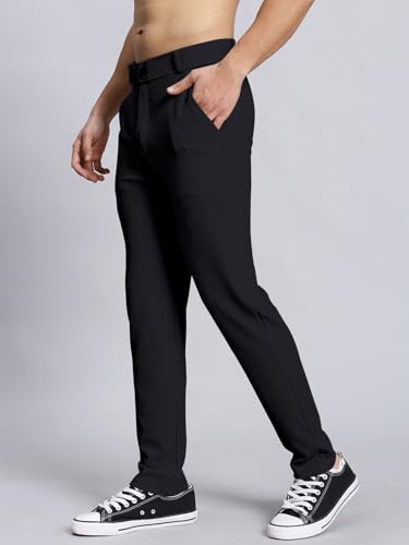 Image of VALLEY Casual Textured Slim Fit Trousers, Side Pockets