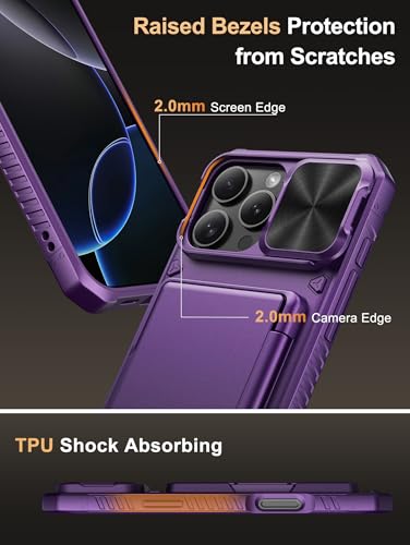 Image of Vihibii for iPhone 16 Pro Max Case Wallet with Card Holder (4 Cards) [RFID Blocking] & Slide Camera Cover, Military Grade Drop Protection, Hard Back & Silicone Edge Phone Case 6.9 inch 2024, Dark Purple