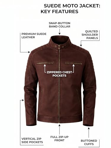 Image of Leather Retail Coffee Suede Jacket For Men's