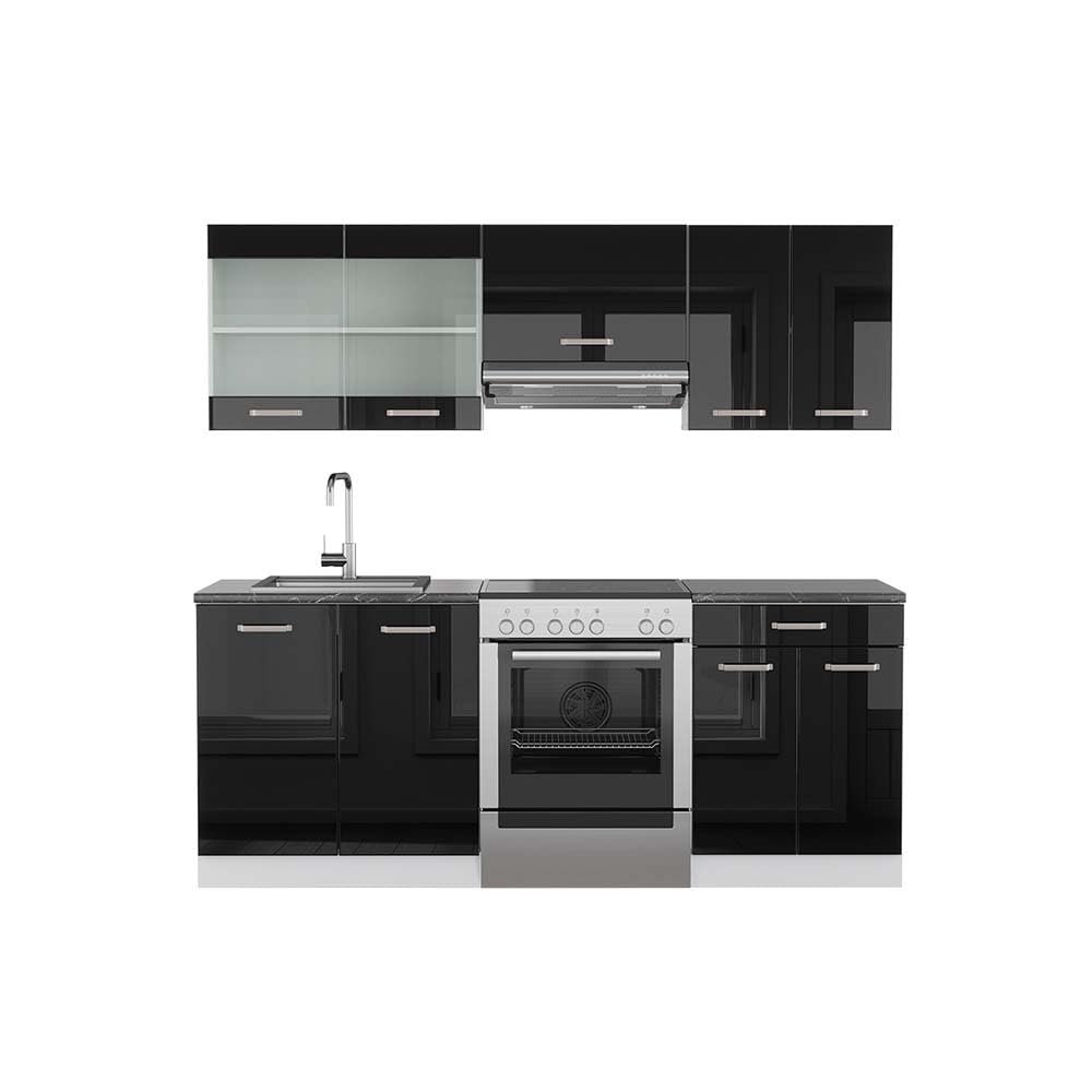 Vicco Cuisine R-Line, Noir Brillant/Blanc, 200cm