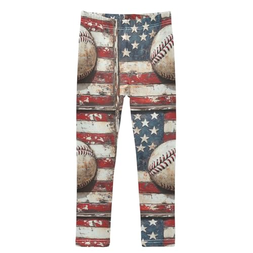 Vintage Flag Baseball Girls Leggings Kids Yoga Pants Dance Active Tights 4T