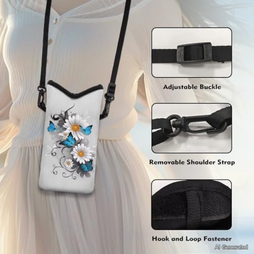 Image of Small Crossbody Cell Phone Bag for Women Men Mini Phone Purse with Crossbody Strap Neoprene Mini Phone Wallet Shoulder Bag Fits Most Smartphones, 8 x 4 inch, Daisy Butterfly Gray