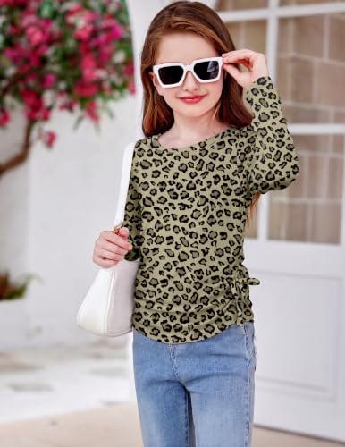 Image of Arshiner Girls Long Sleeve Shirts Ruched Knot Side Tunic Blouse Tee Tops