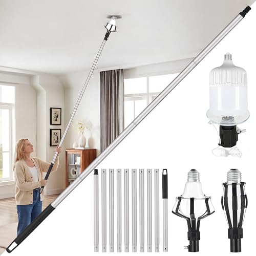 Mechavora 12Ft Light Bulb Changer for High Ceilings Lightweight 18FT Reach Light Bulb Replacement Removal Tool Extension Pole with Baskets Gripper and Suction Cup Fits Recessed and Standard Bulbs