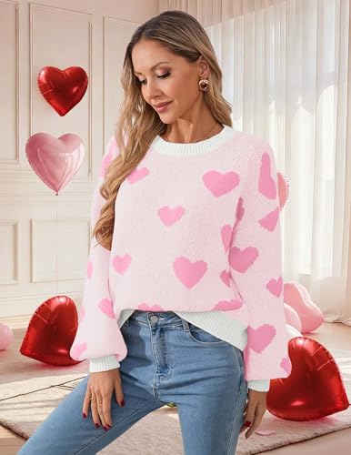 Image of Libsorge Womens Valentine Heart Sweater 2026 Valentines Day Trendy Cute Oversized Long Sleeve Pullover Sweaters