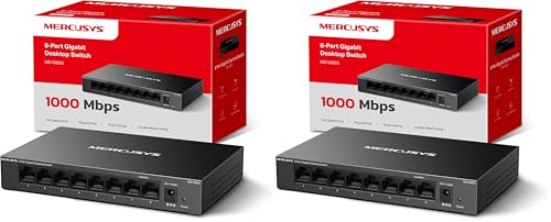 Mercusys MS108GS - Switch Gigabit de 8 Puertos, Caja de Metal Duradero, Conectar y Usar, Ahorro de Energía (Paquete de 2)