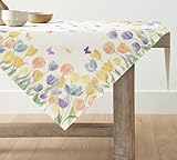 Artoid Mode Schmetterlinge Tulpen Frühling Tischdecke, Saisonnal Tischwäsche Küche Tisch Dekoration Drinnen Urlaub Party Dekor 85x85 cm