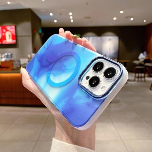 Coque silicone souple iPhone 13 Pro aquarelle antichoc bleue
