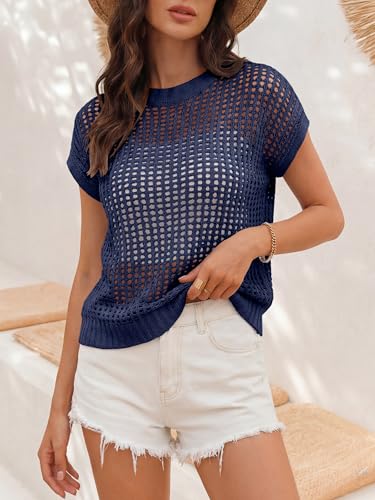 Image of ANRABESS Women's Tops 2026 Trendy Summer Shirts Crochet Cap Sleeve Knitted Sweater Spring Beach Vacation Clothes