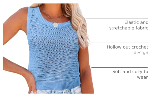 Image of FISACE Womens Crochet Tank Top Sleeveless Knit Summer Sweater | Round Neck, Hollow Out, Lightweight , Casual Crop,Cute Boho Vest
